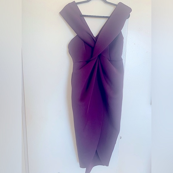 ASOS DESIGN Twist Dark Purple Dress-Size 10/EU 42 - Picture 2 of 4